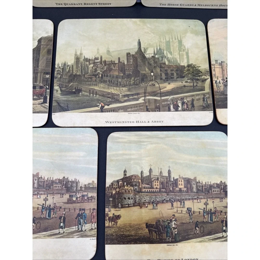 Vintage ‎ Set of 8 19th Century London Landmarks Placemats